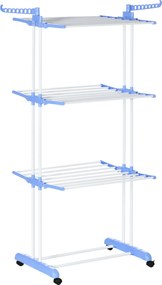 HOMCOM Ruhaszárító Torony Kerekekkel, 4 Szinttel, Kihúzható Szárító, Belső és Külső Használatra, Acél Kék 73 x 45,5 x 177 cm | Aosom