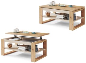 Mazzoni NUO Artisan Tölgy/Bézs (Pezsgő) - MODERN DOHÁNYZÓASZTAL MEGEMELHETŐ ASZTALLAPPAL