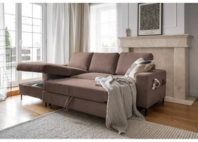 Barna kordbársony kinyitható sarokkanapé (bal oldali) Lofty Lilly – Miuform