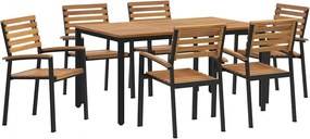 vidaXL Kert étkező szett 7 pcs Fekete Tömör Akácfa