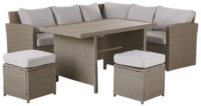 Ötszemélyes rattan sarok ülőgarnitúra szürke párnákkal BARDI Beliani