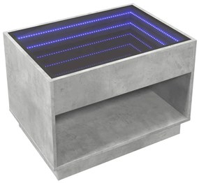 betonszürke végtelen hatású LED-es dohányzóasztal 70x50x50 cm