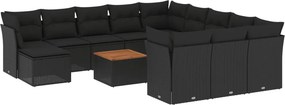 vidaXL 13 részes fekete polyrattan kerti ülőgarnitúra párnákkal