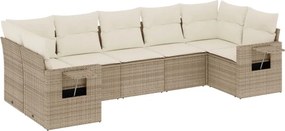 vidaXL 7 részes bézs polyrattan kerti ülőgarnitúra párnákkal