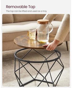 Dohányzóasztal, 2 oldalsó asztal, Ø60cm és Ø50cm, barna-fekete