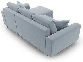 Világoskék bársony kinyitható tárolóhelyes sarokkanapé Kyoto – Cosmopolitan Design