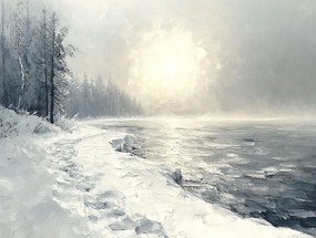 Vászonkép Canvas Tájkép Tengerpart Tél Hó Fagy 100x75