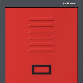 Pléh öltözőszekrény talpazaton, kétmodulos, polccal és köztes fallal KACPER, 800 x 1800 x 500 mm, antracit-piros