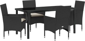 vidaXL Kert étkező szett párnával 5 pcs Fekete polirattan