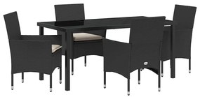 vidaXL Kert étkező szett párnával 5 pcs Fekete polirattan