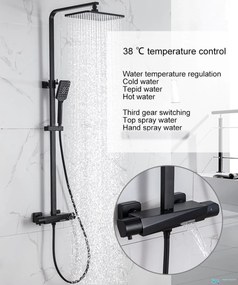 Zuhanypanel EYN TB1751 termosztáttal és többféle vízsugarú zuhanyfejjel, matt fekete, króm és további színváltozatokban — Fekete