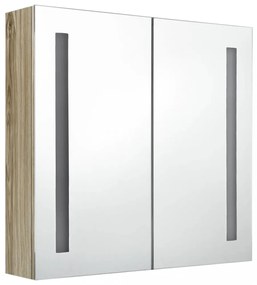 tölgyszínű LED-es tükrös fürdőszobaszekrény 62 x 14 x 60 cm