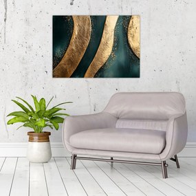 Üveg kép - Zöld absztrakció arannyal I. (70x50 cm)