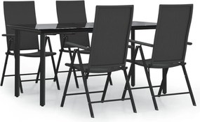 vidaXL 5 részes fekete polyrattan kerti étkezőgarnitúra