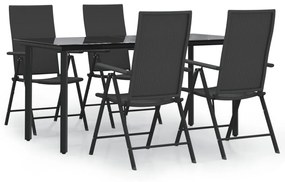 vidaXL 5 részes fekete polyrattan kerti étkezőgarnitúra