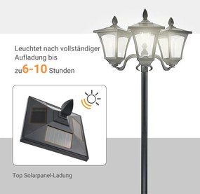 Outsunny napelemes kerti lámpa 3 izzóval, rozsdamentes acél rúddal, 120 lumenes LED, 51,5x47x182,5cm, fekete