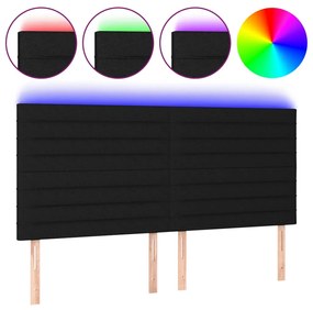 fekete szövet LED-es fejtámla 180x5x118/128 cm