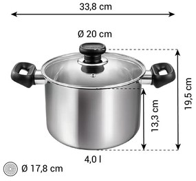 Indukciós tűzhelyhez alkalmas rozsdamentes acél edény fedővel 4 l Brava – Tescoma