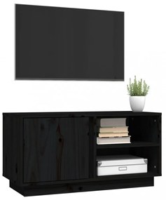 fekete tömör fenyőfa TV-szekrény 80 x 35 x 40,5 cm