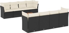 vidaXL 9 részes fekete polyrattan kerti ülőgarnitúra párnákkal