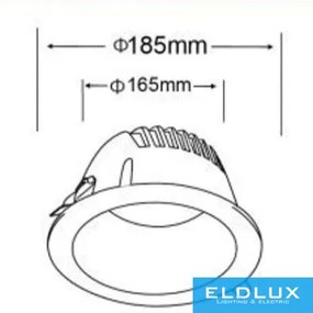 UNIVERSO mélysugárzó 30w 3000lm 6500k CRI≥80 60° kivágásØ165 fehér