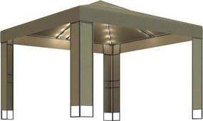 vidaXL tópszínű dupla tetős pavilon LED fényfüzérrel 3 x 3 x 2,7 m