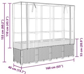 rattan megjelenésű magaságyás melegháztakaróval 160x40x153 cm