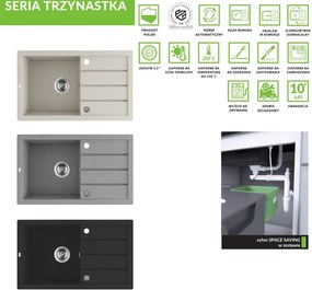 Laveo Trzynastka, 1 kamrás gránit mosogató 790x480x185 mm, fekete foltos, LAV-SBP_711T