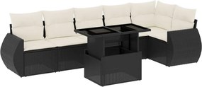 vidaXL 7 részes fekete polyrattan kerti ülőgarnitúra párnával