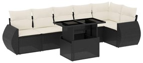 vidaXL 7 részes fekete polyrattan kerti ülőgarnitúra párnával