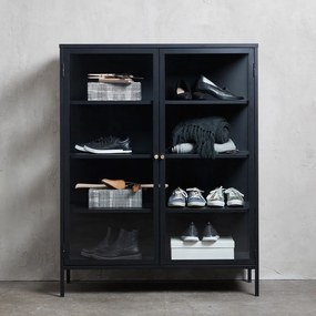 Fekete fém tálalószekrény 110x140 cm Carmel – Unique Furniture