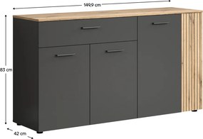 Komód, grafit/evoke tölgy, ESENA 4D1S