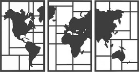 HOMCOM fém világtérkép falikép, 3 részes — fekete geometrikus dísz a nappaliba, hálószobába, előszobába | Aosom