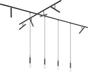 Modern fekete sínrendszer 6 spotlámpával és 4 függőlámpával, sötét bronz színben, 1 fázisú - Slimline Avery Loyce