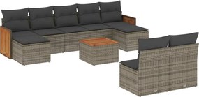 vidaXL 10 részes szürke polyrattan kerti ülőgarnitúra párnákkal