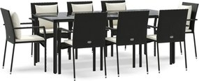 vidaXL 9 részes fekete polyrattan kerti étkezőgarnitúra párnákkal