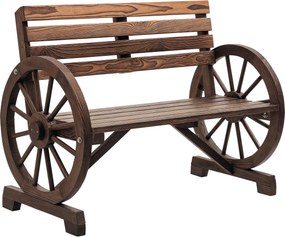 Outsunny 2-Fős Kerti Pad, Időjárásálló Pad Háttámlával és Karfákkal, Kerek Forma, Park Pad 240 kg Kapacitással, Balkon Pad, Fa Pad Balkonra, Kertbe, 1