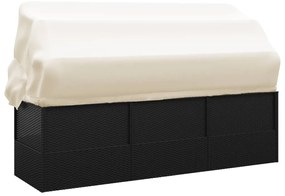 Fekete polyrattan kültéri társalgókanapé tetővel és párnákkal