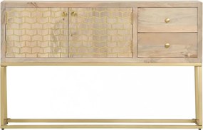 aranyszínű tömör mangófa tálalószekrény 120 x 30 x 75 cm
