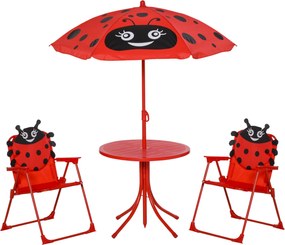 Outsunny Gyerek Kert Asztal és Szék Készlet Piknik Összecsukható Készlet Gyerekeknek Állítható Napernyővel 100-125 cm Magasság Piros Katica Mintával |
