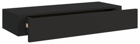 2 db fekete MDF falra szerelhető fiókos polc 60 x 23,5 x 10 cm