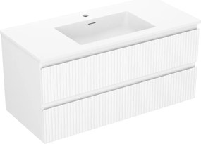 Mexen Rivel 100 cm-es fürdőszobai szekrény Otis mosdóval, 2 fiókos, bordázott, matt fehér - 91A20-10047-2-BFF01-W18M01