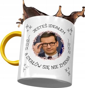 Sárga bögre Mateusz Morawiecki Premier Ajándék Nyomtatott Fotóval