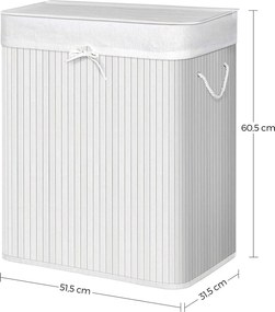 Bambusz kosár szennyestartó 2 rekeszes 2x36L, fehér