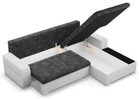 Toronto sarokkanapé, 2 ágyneműtartóval, fonott + műbőr, jobboldali, sötétszürke - fehér