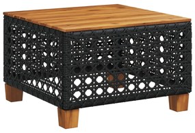 fekete polyrattan és akácfa kerti asztal 55 x 55 x 36 cm