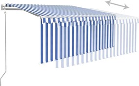 Kék/fehér redőnyös, LED-es, szélérzékelős napellenző 3,5x2,5 m