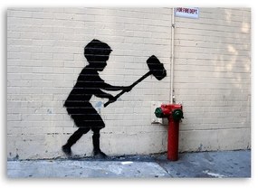 Gario Vászonkép Fiú kalapáccsal, Banksy falfestmény Méret: 120 x 80 cm