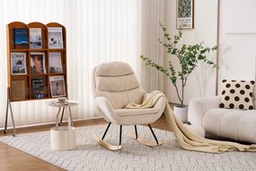 Hintaszék, relaxációs szék kordbársony kárpitozással, krém-bézs színű