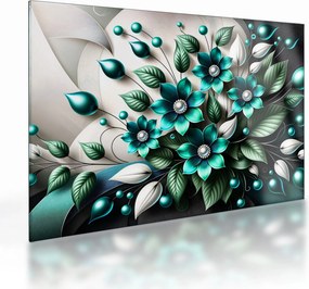Üveg kép - 3D türkiz virágok (70x50 cm)